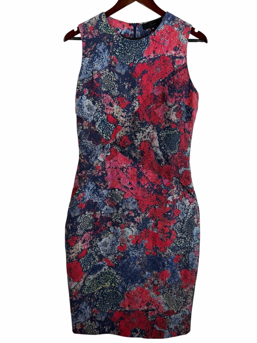 Misha Nonoo | Navy Blue Red Abstract Print Silk Midi Dress